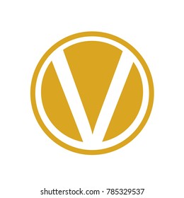letter V logo with gold lines and circle