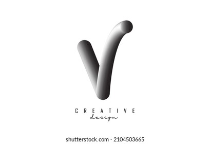 Logo de la letra V con efecto 3D gradiente gris. Ilustración vectorial creativa con forma retorcida y lúdica.