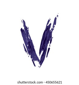 Letter V logo hand drawn with dry brush. Rough strokes style. Vector grunge style design elements for T-shirt, label, badge, card or poster.