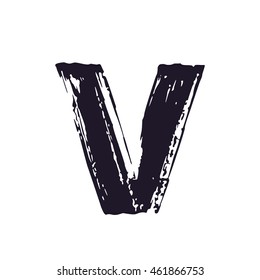 Letter V logo hand drawn with dry brush. Manual tracing with clean lines. Not auto trace. Vector grunge style design elements for T-shirt, label, badge, card or poster.