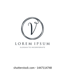 Letter V Logo, handwriting template , circle concept - Vector