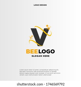 logotipo de letra V y abeja de miel