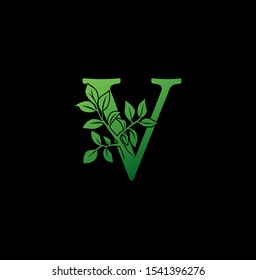 Letter V logo icon. Creative vector logo icon design concept green nature floral tree ornament with letter V for business or company identity. 