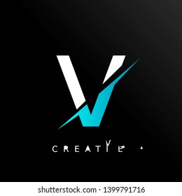 Letter V Logo Icon Design Template Element. Neon blue color - Vector