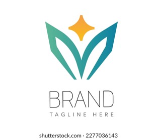 Letter V logo icon design template elements. Creative logo with green initial letter V and yellow star icons. Usable for Branding and Business Logos.
