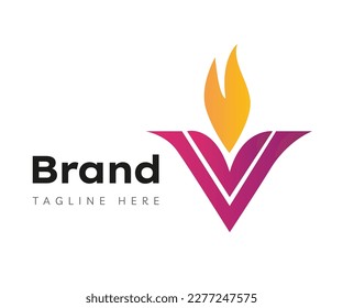 Elementos de plantilla de diseño de iconos de logotipo de carta V. Logo creativo con letra inicial V e icono de llama. Usable para marca y logotipos de negocios.
