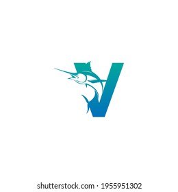 Letter V logo icon with fish design symbol template vector