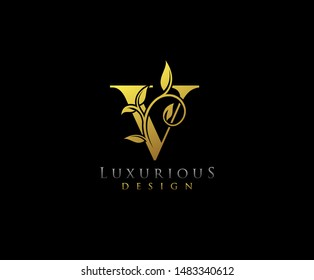 Letter V Logo Icon . Initial Letter V Design Vector Luxury Gold Color.Print monogram initials stamp sign symbol.