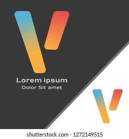 Letter V logo icon, red, blue, and orange gradient color, black and white background. -Vector