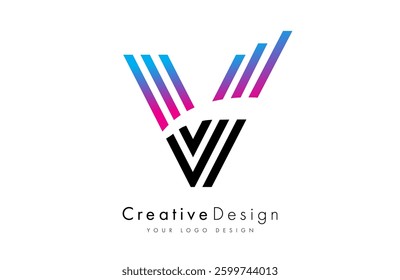 Letter V logo icon vector made of lines. Creative V Design alphabet lettering  Illustration