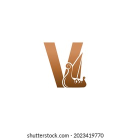 Letter V with logo icon viking sailboat design template illustration