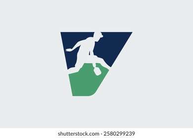 letter v logo with a jumping pickleball player silhouette. It is good for team logo, club, shirt, sticker, etc.