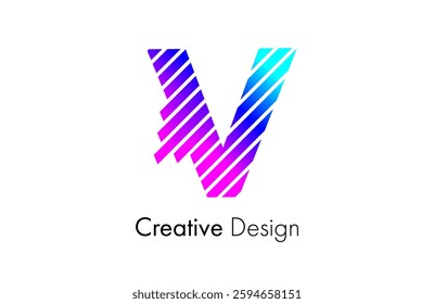 Letter V Logo made of Lines in purple and blue colors. V lines letter logo icon vector Illustration