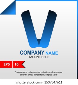 Letter V Logo modern Blue color for the business or icon .  Letter V Design Vector. isolated on the gray gradien background 