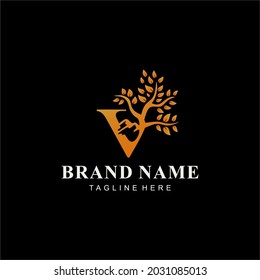 letter V logo with mountains and trees. nature themed letter V vector combination. suitable for outdoor themed business.