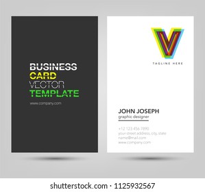 Letter V logo, multi colour letters icon with business card vector template.