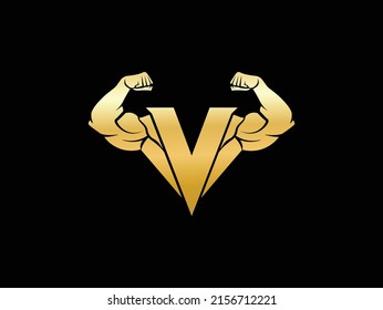 Letter V Logo With muscular shape. Fitness Gym logo.