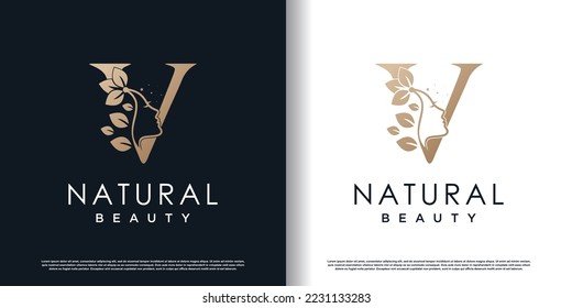 letter v logo with natural beauty concept premium vector