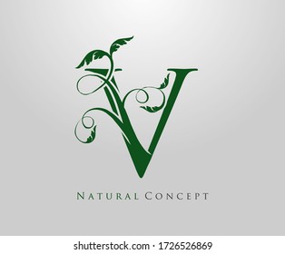 Letter V Logo Naturkonzept, grünes Baum- und Blattsymbol, Initialen V Ikone Naturdesign Stock Vector.