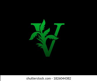 Letter V logo Nature concept, Abstract green tree and leaf symbol, initials V icon natural design Stock Vector