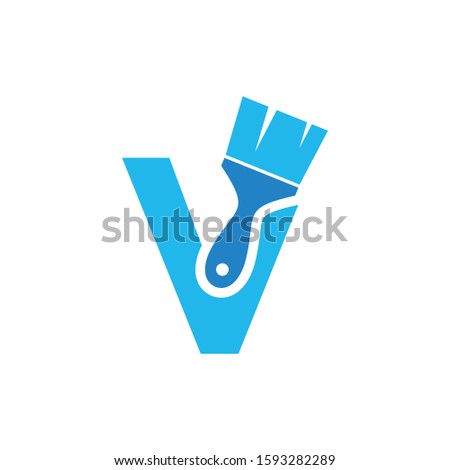 Letter V Logo With Paint Brush Design. Home Building Decoration Icon Graphic. Digital Painting Proffesional Vector.