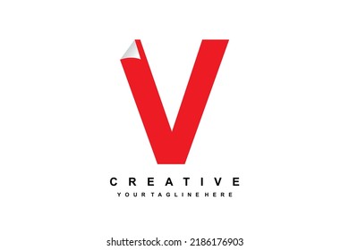 logotipo de letra V con plegado de papel. diseño de letra roja V. adecuado para negocios, marketing de productos, empresa, etc