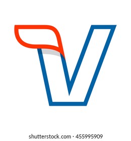 Letter V logo with red wing. Sport elements for sportswear, t-shirt, banner, card, labels or posters.