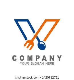 letter v logo and restaurant icon template, spoon logo, fork icon