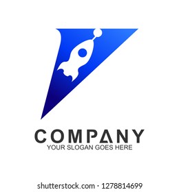 letter V logo with rocket launch