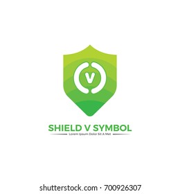 letter V logo with shield.