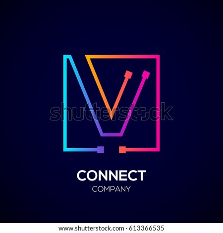 Letter V logo, Square shape, Colorful, Technology and digital abstract dot connection