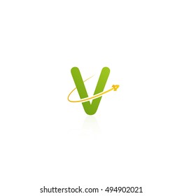Letter V logo with swoosh and rocket