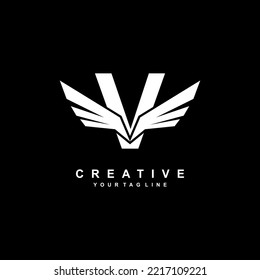 letter V logo template design with wings. V creative logo with wings. modern logotype symbol. wing logo. vector symbol of freedom. flying icon