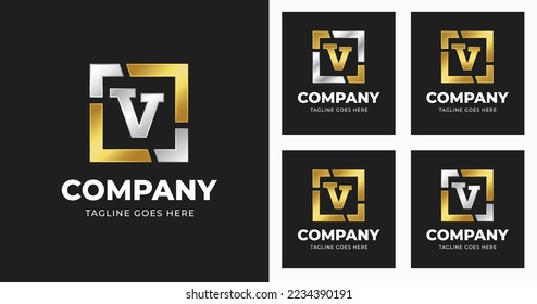 Logo-Design des Buchstaben V mit luxuriösem quadratischem Variationskonzept modern