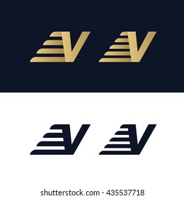 Letter V logo template. Fast speed stripe design element vector illustration. Corporate branding identity