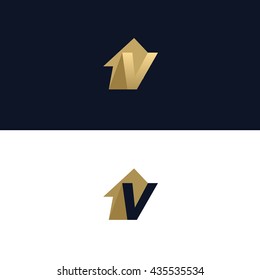 Letter V logo template with House arrow design element. Vector illustration. Real Estate Corporate branding identity