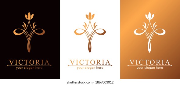 Plantilla de logotipo de carta V. Monnograma, delicado diseño floral. Logo personal.