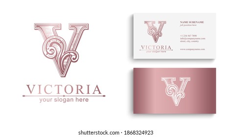 Letter V logo template. Monnogram, delicate floral design. Personal logo.