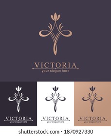 Plantilla de logotipo de carta V. Monnograma, delicado diseño floral. Logo personal.