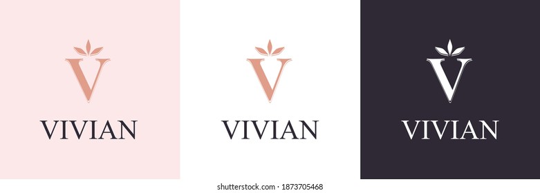 Letter V logo template. Monnogram, delicate floral design. Personal logo.