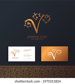 Letter V logo template. Monnogram, delicate floral design. Personal logo. Vector design.