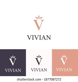 Plantilla de logotipo de carta V. Monograma, delicado diseño floral. Logo personal.
