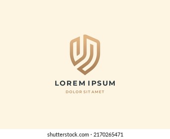 Letter V logo template. Shield emblem logotype. Vector icon.