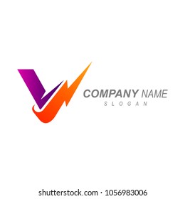 Letter V Logo With Thunder, Initial Logo Template Ready For Use