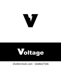 Letter V logo with thunderbolt in negative space vector illustration