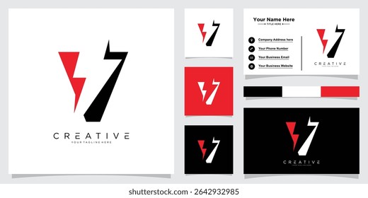 Letter V logo with thunderbolt vector illustration