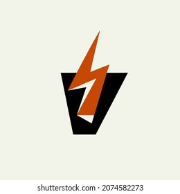 Logo de la letra V. Icono tipográfico aislado en fondo ligero. Monograma inicial alfabético. Signo de carácter negrita. Diseño moderno, símbolo de letras geométricas. Web, tecnología, estilo de electricidad. Tornillo de iluminación roja.
