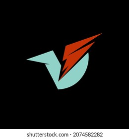 Logo de la letra V. Icono tipográfico aislado en fondos oscuros. Monograma inicial alfabético. Signo de carácter negrita. Símbolo abstracto de letras geométricas de aves. Web, tecnología, estilo de electricidad. Tornillo de iluminación roja.