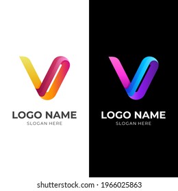 letter V logo vector with 3d colorful style