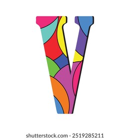 Letra V logotipo vetor arte. Abstrato carta colorida "V" vetor de design. Ilustração vibrante e artística da letra "V" com cores brilhantes e arrojadas em um estilo geométrico moderno. Vetor de design de ícone de letra V.